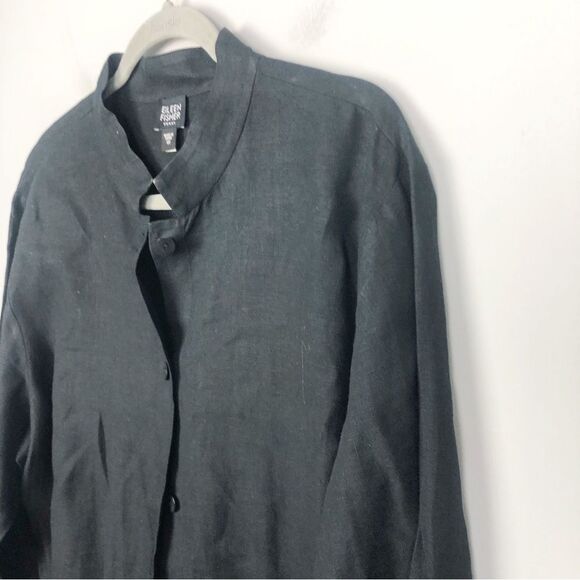 EILEEN FISHER | Linen Black Shirt Jacket Button Front Stand Up Collar Women’s 1X - Picture 2 of 8